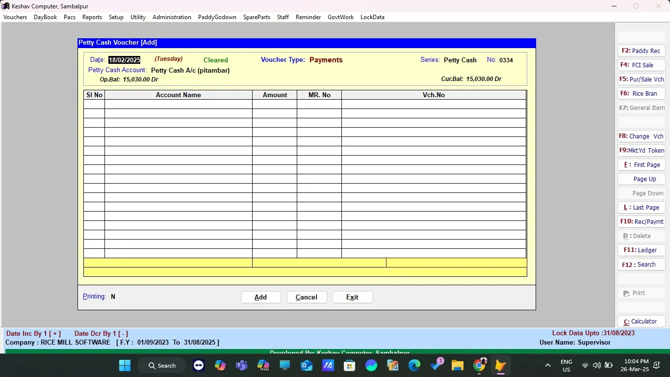 Daily cashbook(Rokad) Entry