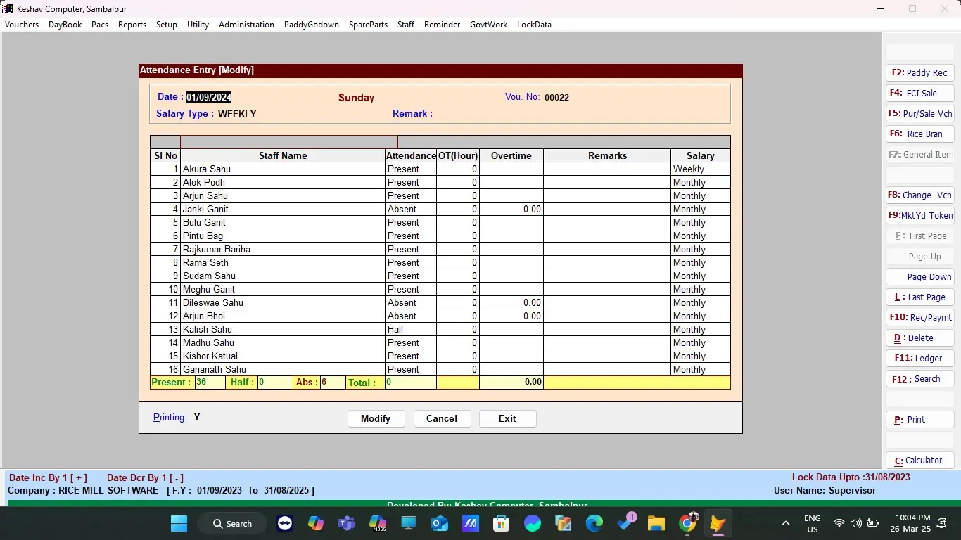 .Daily attendance entry